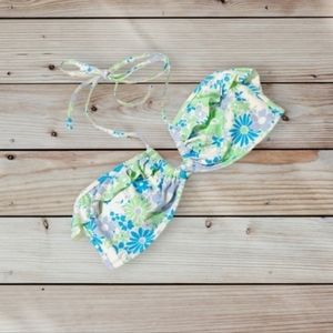 Aerie ruffled  floral halter  swim top  new